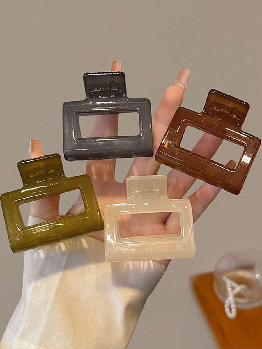 4pcs/1pc Women's 4.6cm/1.81in Gray White Green Brown Square Glossy Lightweight Plastic Hair Claw Clips Fashion Versatile Premium Elegant Minimalist Solid Color Hair Accessories Suitable For Daily Wear Outings Casual Parties Commuting Vacation Hair Styling Ponytail Hair Tie Hair Bun Face Washing Bathing Makeup Outfit Matching Hair Clips - Multicolor - View 1