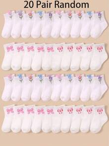 20/10/5/1 Pair Baby Bowknot Print Short Socks, 3D Tulip And Heart Design, Soft Comfortable Breathable Toddler Ribbed Socks, Fashionable Elastic Baby Girl Socks, White Mid-Calf Socks, Suitable For All Seasons, Perfect For Daily Wear And Gifting. 0-36 Months Newborn Toddler Socks, - Multicolor - View 20