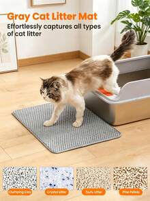 Cat Litter Trapping Mat, Double-Layer Honeycomb Design Large Aperture Litter Recovery Mat, Anti-Urine Cat Litter Box Mat, Multi-Size Full Coverage Mat, Khaki/Green/Grey - Multicolor - View 3