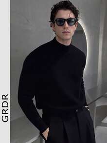 GRDR Autumn/Winter New High Neck Soft Pullover Sweater, Casual Knit Warm Top Base Layer - Black - View 2