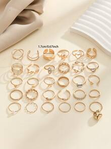22pcs Gold-Tone Open Ring Set, Multi-Finger Rings With Hollow Heart & Geometric Designs, Fashion Jewelry For Women, Suitable For Daily Wear And Party, Gift Accessory - Yellow Gold - View 6