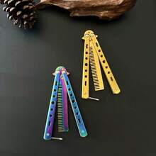 1pc Butterfly Foldable Comb Training Tool Outdoor Competition Toy Portable Durable Design Speed Challenge Game Skill Practice Equipment Camping Backpack Essential Non-Slip Grip Compact Travel Accessory Adult Youth Party Activity - Multicolor - View 4