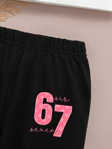 Young Girl Digital Print Crew Neck Sweatshirt And Leggings Casual Set - Black - View 6
