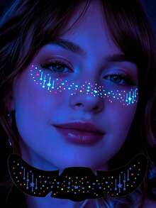 6 Folhas de Tatuagens Temporárias que Brilham no Escuro com Glitter, Adesivos de Tatuagem Facial de Sardas, Tatuagens de Luz Negra para Decorações de Festa Neon, Maquiagem de Cosplay, Fantasia de Halloween, Acessórios de Rave, Lembrancinhas de Festival - Multicolorido - Visão 6
