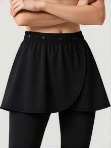 1pc Sport Button Women's Solid Color Simple Daily Sports Skirttennis Skirt,Button Waist Skirt,Anti-Exposure Wrap Skirt Foy Sport/Yoga/ Dancing,Fall - Multicolor - View 8