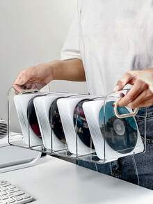1/2pcs Clear CD Holder, DVD/CD Display Rack, CD Storage Box. Vinyl Record Storage Stand. Standard CD Cases For Media Shelf Storage And Organization. Desktop Plastic File Divider For Papers, Book, Document, Magazines Organizer. Table Decor - Transparent - View 2