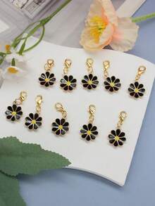 10Pcs Four‑Leaf Clover Fortune Keychain,Lucky Shamrock Charm Keyring.Perfect Gift For Graduation,Wedding,Various Ceremonies And Packaging Decorations. - Black Eight-petaled Flower a - View 7
