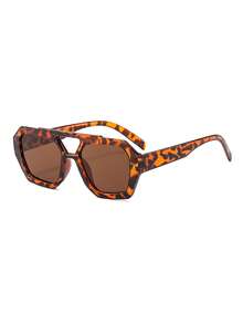 1 Pair Women's Leopard Print Polygon PC Frame Retro Double Bridge Fashion Street Style Personalized Glasses - Multicolor - View 3