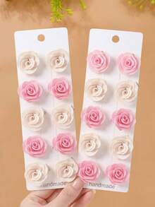 6/12pcs/Set Fabric Rose Flower Hair Clips, Sweet Hair Accessories, Gentle Fabric Rose Small Flower Hair Clips, Pink And Beige Gentle Color Palette Versatile And Practical - Suitable For Girls And Women, Applicable For Daily Outings, Vacations, Shopping, Dates, Graduation Season, Random Colors - Multicolor - View 2