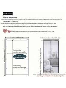 1件裝磁吸式軟網門簾，適用於門窗，磁吸自動閉合防蚊門網，透氣隱形網布可阻擋蚊蟲與灰塵，附磁吸扣方便通風 - 多色 - 查看 12