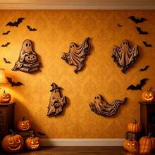 Halloween Scary Pumpkin Wall Decoration Set, Rustic Wood Look Jack O Lantern Wall Signs For Home Party Holiday Decor - Pale Yellow - View 4