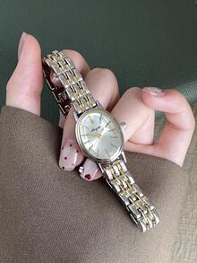 1pc Women's Elegant Gold Bracelet Watch, Compact Durable Fashion Square Display, Charming Gift, Suitable For Daily Wear - Silver and Gold - View 3