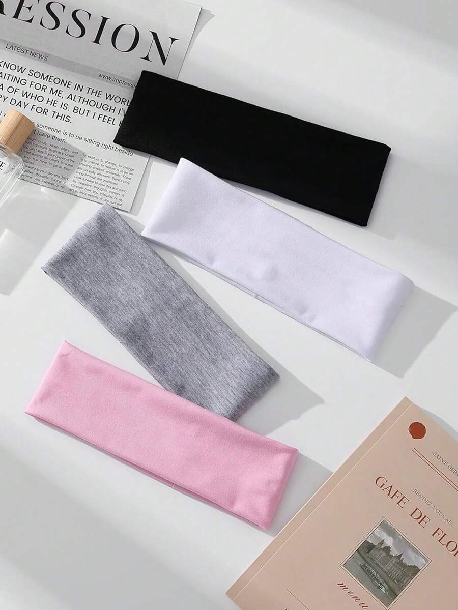 4pcs Women's Non-Slip Headbands, Soft Elastic Cotton Hair Ties, Sweat-Absorbent Elastic Headbands, Suitable For Yoga, Running, Fitness, Travel And Daily Use - Multicolor - View 1