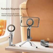 1 pezzo Supporto pieghevole da tavolo per telefono, supporto multifunzione portatile per viaggio, auto, aereo, treno, con molletta, supporto magnetico in lega per telefono da tavolo, pieghevole portatile multifunzione per live streaming - Multicolore - Visualizzare 9