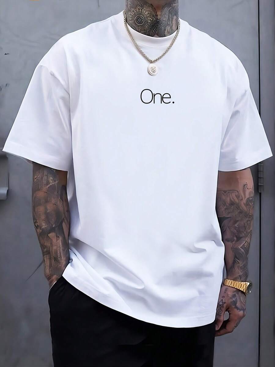 Men's Plus Size Casual Short Sleeve T Shirt - Geometric Pattern Round Neck,Breathable Fabric,Machine Washable,Comfortable Summer Tops Suitable For Out - 白色 - 查看 1