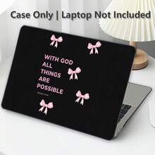 1件式 MacBook 相容保護殼，黑色配粉色蝴蝶結 UV 印刷圖案，筆電保護套，極簡輕量耐用，適用於 MacBook Air Pro 13.3 13.6 14.2 15.3 16.2 吋，適合 13 吋 Neo 筆電保護殼 A3404 機型 - 查看 1