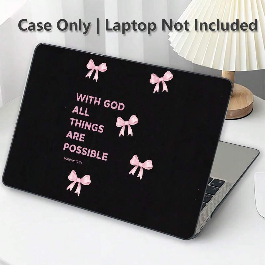 1件式 MacBook 相容保護殼，黑色配粉色蝴蝶結 UV 印刷圖案，筆電保護套，極簡輕量耐用，適用於 MacBook Air Pro 13.3 13.6 14.2 15.3 16.2 吋，適合 13 吋 Neo 筆電保護殼 A3404 機型 - 查看 1