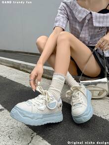 Q-AND Light Blue Mesh Breathable Casual Sneakers Women 2026 Summer New Dopamine Low-Top Flat Sports Shoes Unisex Couple Style Original Unique Design Suitable For Daily Wear Versatile - Baby Blue - View 5