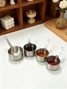 6pcs Stainless Steel Sauce Cups With Handle, Durable Multi-Functional Tableware. Suitable For Dipping Sauces, Gravies, And Baking Ingredients. Enhances Dining Elegance; A Great Practical Gift For Home Cooking Enthusiasts. 1pc/2pcs - Silver - View 2
