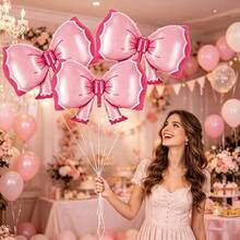 3pcs New Large Pink Bow Aluminum Foil Balloons, Suitable For Birthday Party Decoration, Theme Party Setup, Wedding Decoration, Bachelor Party Decoration, Engagement - View 4