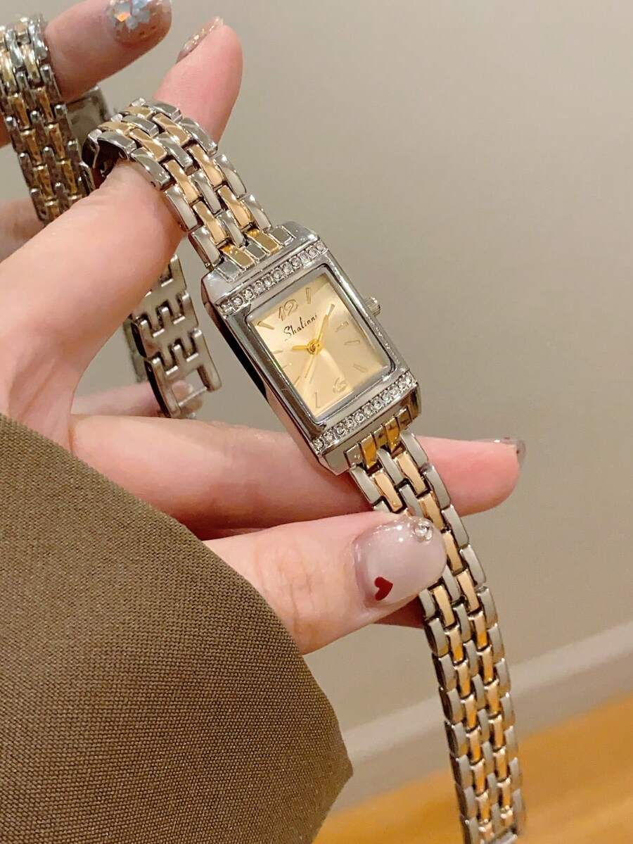 1件金色圓形女款石英手錶,精緻時尚極簡風,適合日常佩戴,生日/畢業禮物,休閒聚會 - 銀間金 - 查看 1