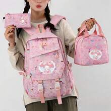 Miniso Kit de mochila 3 em 1 My Melody com laço, moldura de renda e escamas de sereia rosa, para campismo, viagem de carro, passeio na cidade, férias e uso diário - Rosa - Ver 1