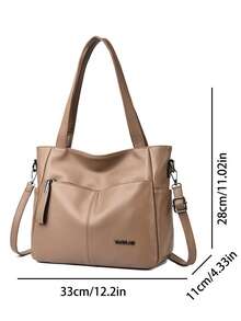 Authentic Brand Soft PU Leather Handbag Women's Luxury Designer Shoulder Crossbody Tote Bag - Khaki - View 4