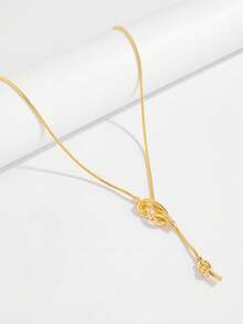 1pc Personalized Fashion Minimalist Snake Bone Chain DIY Adjustable Length Tassel Y-Shaped Necklace For Women Daily Wear, Vacation And Party - Gold - View 3