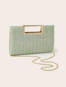 AIBBYDAR Borsa a mano da donna verde menta alla moda intrecciata, vacanza, spiaggia, borsa a tracolla versatile da donna, casual, minimalista, spiaggia, accessorio essenziale per le vacanze - Menta Verde - Visualizzare 7