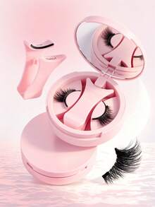 MAANGE 1 Pair Magnetic Eyelashes (Round Box With Applicator), Cat Eye Style, Natural & Thin, Reusable, Portable, No Glue Needed, No Makeup Remover Needed, Comfortable All-Day Wear. Suitable For Women's Travel, Party, Work, Pink Women's Gift, False Eyelashes, Eyelashes - Black - View 9