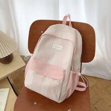 Minimalist Flap Backpack With Front Zipper Pocket, Detachable Charm, Adjustable Shoulder Straps, Daily Fashion Backpack For Women - Pink - View 6