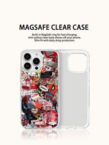 Miniso Marvel 蜘蛛人 & 鋼鐵人卡通男款手機殼，附磁吸充電功能，適用 iPhone 17 Pro Max/17 Pro/Air/16 Pro Max/15 Plus/14/13/IP 17/15Pro/12 Pro/11/16 Plus/XR，Apple 防摔防刮保護殼 - 透明1 - 查看 2