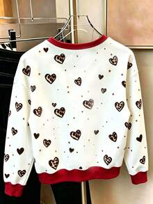 Tween Girl Bow Print Crew Neck Long Sleeve Sweatshirt - White - View 2