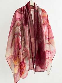 1pc 2026 Fashion Spring/Summer Thin Ink Print Gauze Scarf Street Beach Towel 80*182cm Extra Long Silk Scarf Women Breathable Versatile Floral Print Shawl Headscarf Scarf Wrap Suitable For Travel, Photography, Check-In - Multicolor - View 12
