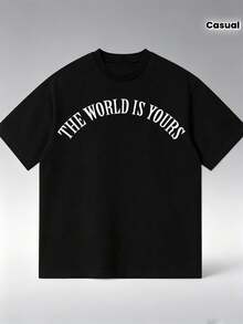 Unisex Short-Sleeved T-Shirt,World Slogan Cotton Blend Tee Men Daily Casual Short Sleeve Summer TopCute Design,Y2k,Swag G8B9 - Black - View 1