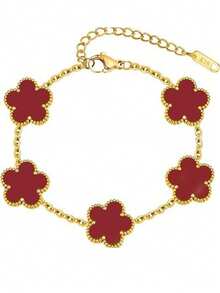 3/2/1pc Stainless Steel Lucky Four-Leaf Clover Bracelet | Exquisite Chain Design | Exclusive Gift For Her - Gold - View 10