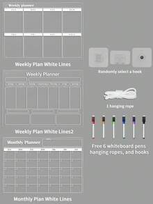 Transparent Acrylic Wall-Mounted Planning Board Set, Weekly / Recipe / Monthly Planner 3 Options, Erasable Reusable Whiteboard With Markers, Hooks And Hanging Rope, Back To School - Multicolor - View 11
