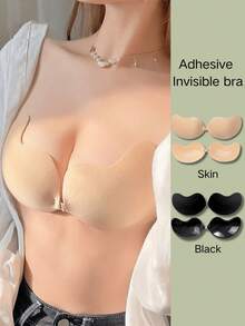 vfvQueen 1/2/4 piezas Sujetador adhesivo sin tirantes con forma de mango, lencería y pegatinas para el pecho de mujer, pegatinas con efecto push-up para el pecho en verano, efecto de pecho pequeño que se ve talla grande grande, por favor limpie el pecho antes de usar, el contacto con sudor y agua puede reducir la adhesión - Multicolor - Ver 1