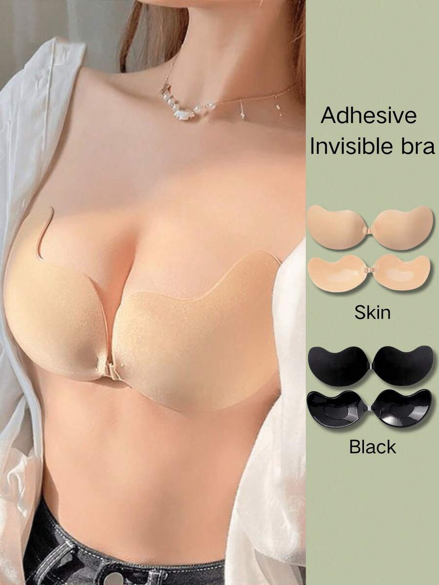 vfvQueen 1/2/4 piezas Sujetador adhesivo sin tirantes con forma de mango, lencería y pegatinas para el pecho de mujer, pegatinas con efecto push-up para el pecho en verano, efecto de pecho pequeño que se ve talla grande grande, por favor limpie el pecho antes de usar, el contacto con sudor y agua puede reducir la adhesión - Multicolor - Ver 1