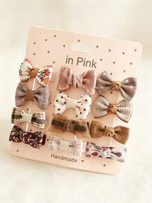 12-Piece Handmade Mini Bow Hair Clips, Floral Plaid Polka Dot Fabric BB Hair Clips, Non-Slip Bangs Hair Clips, Country Style Hair Accessory Set For Kids - Multicolor - View 9