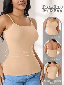 CELILIN Apricot Adjustable Strap Seamless Camisole, Breathable Skin-Friendly Tummy Control Slimming Innerwear - Apricot - View 4