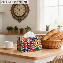 1 pieza Caja de pañuelos con estampado plano 2D, patrón geométrico de azulejos marroquíes, caja de almacenamiento de pañuelos, caja de pañuelos rectangular, adecuada para almacenamiento de pañuelos de alta gama, funda de caja de pañuelos para coche, decoración del hogar - Multicolor - Ver 8