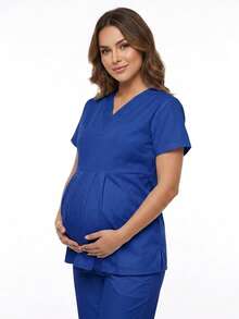 Sweet Microfiber Pleated Surgical Uniform For Maternity And Pregnancy - Royal Blue - View 1