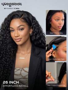 MEGALOOK Upgrade 13x6 Glueless Wigs Water Wave Wig With Drawsting Put On Go Ear-To-Ear Lace Front Human Hair Wig 180%/200% Density Glueless Pre-Plucked Pre-Cut Lace Natural Color Curly Wigs For Women Daily Use - SNatural - View 9