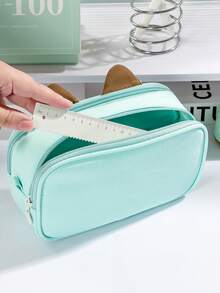 1pc Cute Mint Cat Ita Pencil Bag, Transparent Visible Front Pocket, 3D Cat Ear Design, Large Capacity Girly Stationery Pouch, Ideal For Students, Handcraft Lovers And Daily Stationery Storage,Back To School - Pencil Case - View 3