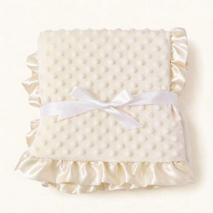 1pc Multi-Functional Baby Blanket, Double-Layer Bean Fleece, Medium Thickness, Soft And Skin-Friendly, Cute Ruffle Edge Decoration, Suitable For Boys And Girls - White Ruffles - View 1