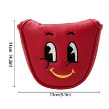 Funda para Putter de Golf con Cara Sonriente de Ojos Grandes de Dibujos Animados/Bordado de Color Contrastante Exquisito & Duradero/Acolchado Reforzado/Tamaño Estándar Universal/Accesorio de Golf Regalo para Vacaciones - Rojo - Ver 2