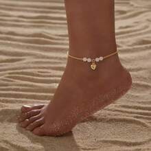 1pc Fashionable 3D Heart Beaded Single Layer Anklet, Suitable For Women's Daily Wear - Gold - View 7