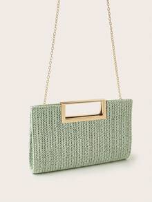 AIBBYDAR Borsa a mano da donna verde menta alla moda intrecciata, vacanza, spiaggia, borsa a tracolla versatile da donna, casual, minimalista, spiaggia, accessorio essenziale per le vacanze - Menta Verde - Visualizzare 6