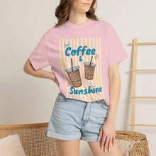 Iced Coffee & Sunshine T-Shirt Iced Coffee T-Shirt Coffee Lover Gift Idea Summer Graphic Tee Summer Vibes T-Shirt Coffee Shirt,Summer Tops,Tops ,Y2k - White - View 4